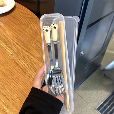 超萌鵝跟貓貓便攜餐具套裝7