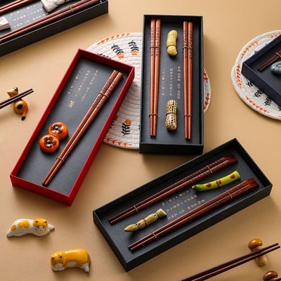 中國風實木防滑筷兩雙組禮盒 質感餐桌的儀式感小物4