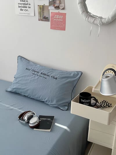 水洗ins風簡約刺繡純色枕套組7