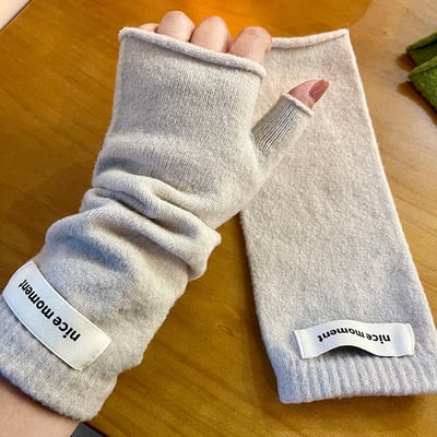 韓系仿羊絨堆堆設計感半指手套2