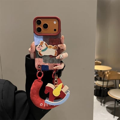 小眾拼色格子元寶小馬腕帶手機殼4