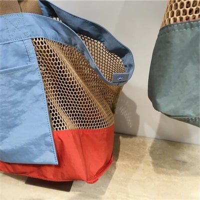 撞色網兜托特包雙面可用 輕量收納大容量購物袋10