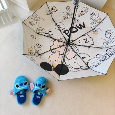 史努比外層黑膠內圖案自動晴雨傘1