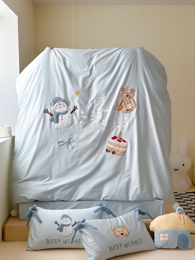 小清新藍色系卡通全棉四件套3