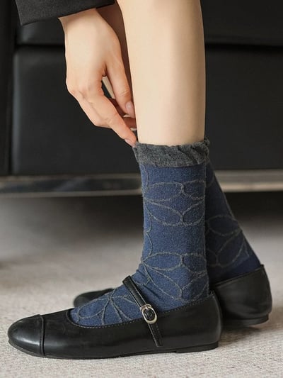 小紅書同款牛仔藍復古中筒襪5雙組6