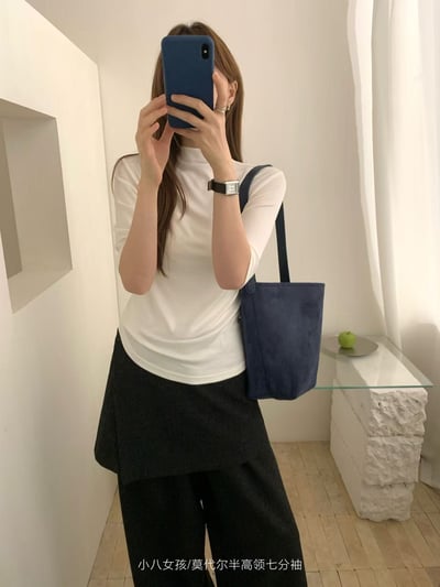 簡約舒適莫代爾半高領七分袖上衣7
