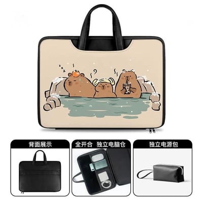 卡皮巴拉的溫泉季 水豚泡溫泉插畫風多功能旅行電腦包5