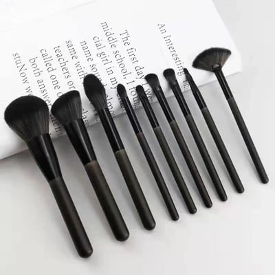 質感黑9支化妝刷附皮革刷具包桶1