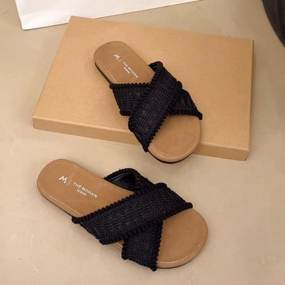 夏季波西米亞仙氣飄飄編織交叉拖鞋4