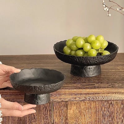 高級感磨砂黑高腳盤 玻璃工藝水果盤三尺寸可選2