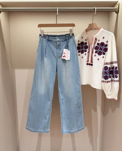 訂製韓單出口 萊卡棉四面彈高腰闊腿牛仔褲4