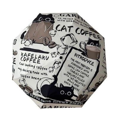咖啡與貓 黑貓插畫風折疊晴雨兩用自動傘6