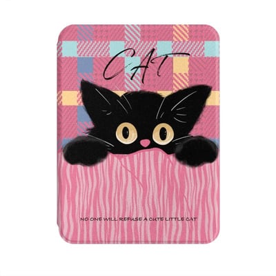 口袋黑貓 粉色格紋萌萌小黑貓平板保護套7