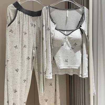 小蝴蝶印花春秋 莫代爾棉三件套家居服1