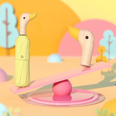 木製鴨頭 可愛小鴨晴雨兩用自動傘3