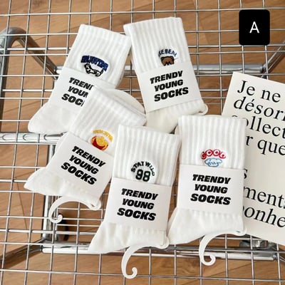 情侶襪也要有儀式感 韓系刺繡短襪5雙組5