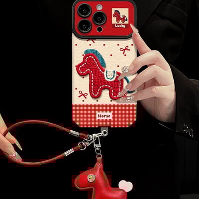 馬上有好運 格子小馬掛繩蘋果手機殼4