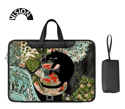 黑貓捉魚 可愛黑貓藝術感多功能旅行電腦包6