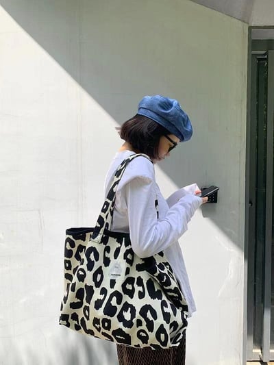 原宿風豹紋帆布包1