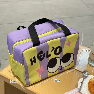 大眼睛撞色便當包 可愛保溫手提午餐袋9