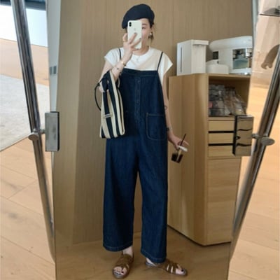 復古顯瘦寬鬆牛仔吊帶褲5