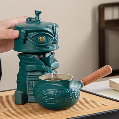 神秘三星堆石磨旋轉茶具套組3