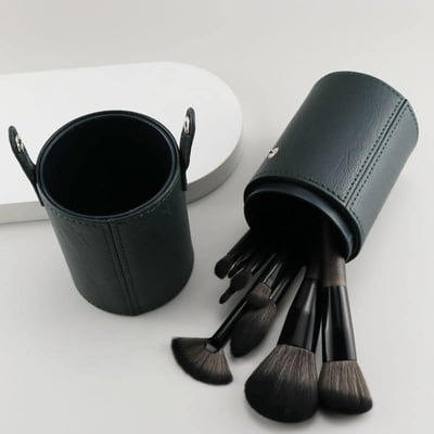 質感黑9支化妝刷附皮革刷具包桶5