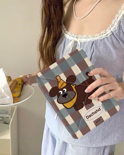 派對哈巴狗 格紋哈巴狗iPad平板保護套1