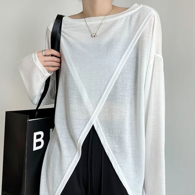 冰絲舒適設計感交叉下擺正反兩穿輕薄上衣4