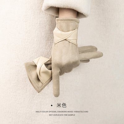 外銷日韓冬季法式蝴蝶結麂皮絨手套 雙層加絨・優雅防寒不顯厚6