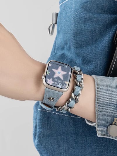 Y2K牛仔風雙圈設計時髦Apple watch錶帶3