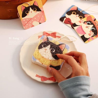 大頭貓 卡通大頭貓優質木漿棉洗碗海綿 299優惠免運組6