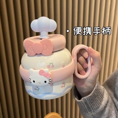 大容量桌雲朵吸管蓋便攜手柄款 貓貓陶瓷內膽大肚保溫杯5