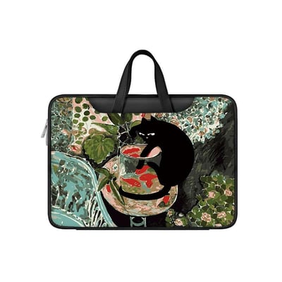 黑貓捉魚 可愛黑貓藝術感多功能旅行電腦包1