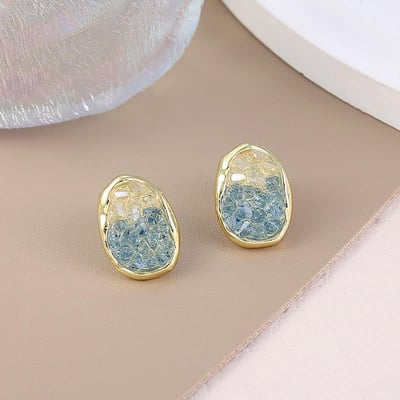 氣質姐姐 設計感茶系灰藍系列耳環四件組5