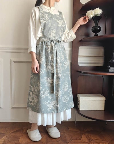 法式復古棉麻田園碎花圍裙 森系工作服12