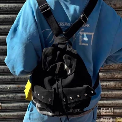 韓系百搭大容量後背包 手感帆布鉚釘原創設計抽繩包5