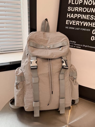 【輕便大容量．出遊首選】 特製款尼龍多口袋雙肩包4色可選5