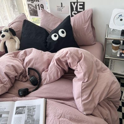 簡約純色 大眼睛水洗棉四件床包組2