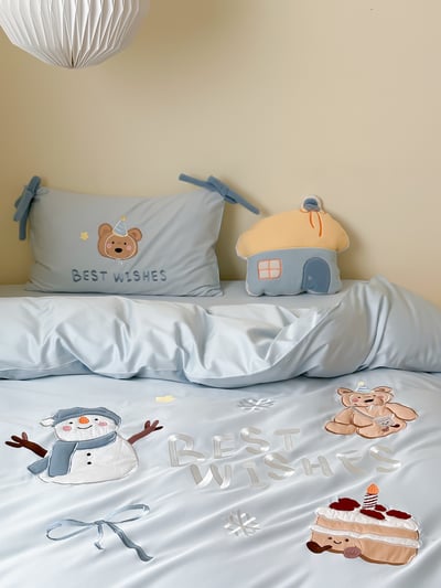 小清新藍色系卡通全棉四件套2