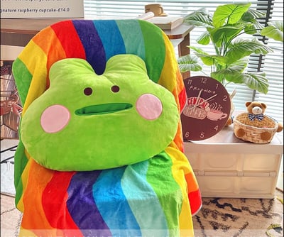 蛙嘔彩虹青蛙抱枕毯子二合一兩用午睡毯3