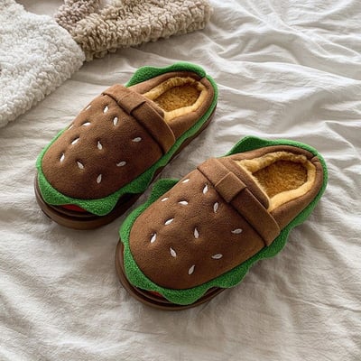 秋冬必收  可愛到捨不得脫 漢堡包造型厚底棉拖鞋3