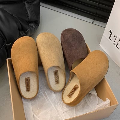 冬季質感新寵 暖暖毛裡款  厚底勃肯半拖鞋2