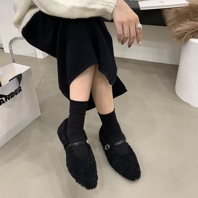 冬季韓版毛毛溫柔感平底鞋  現貨免運黑色棕色3