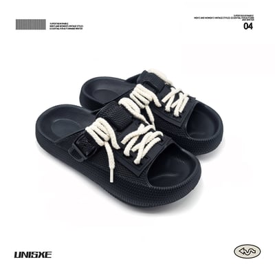 情侶款個性厚底設計感DIY鞋帶拖鞋5