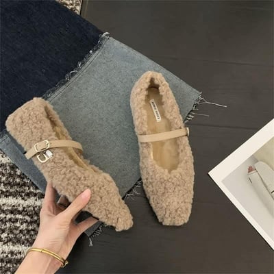 冬季韓版毛毛溫柔感平底鞋  現貨免運黑色棕色4