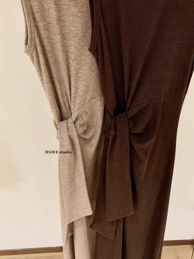 春夏｜極簡綁帶收腰無袖開叉連身裙5