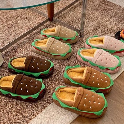 秋冬必收  可愛到捨不得脫 漢堡包造型厚底棉拖鞋1