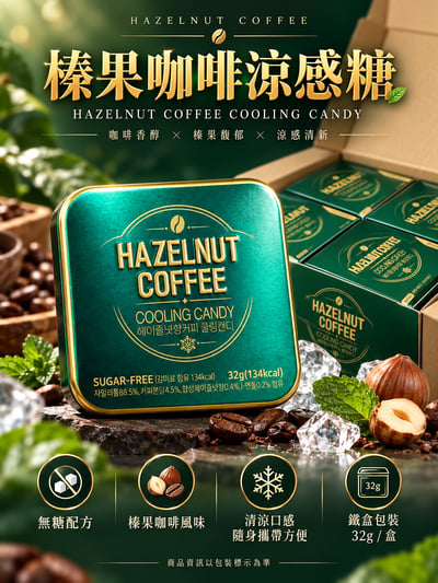 Cooling candy 木糖醇榛果咖啡糖 32g  雙十國慶優惠限量售完為止2