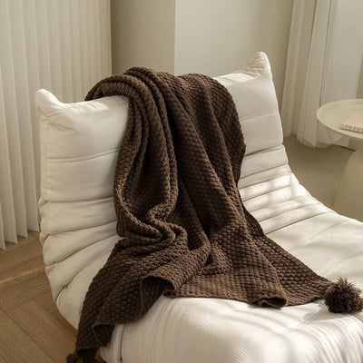 美拉德咖棕大吊穗針織毛毯 北歐極簡沙發毯130×170cm4